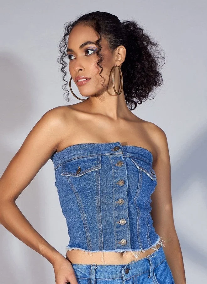 SASSAFRAS Denim Tube Top For Women